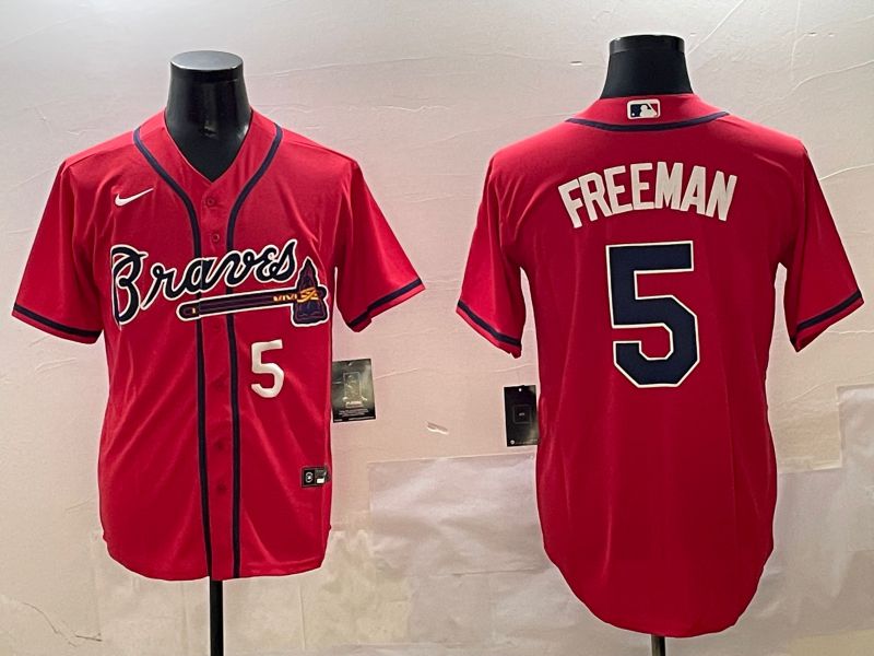 Men Atlanta Braves #5 Freeman Red Game 2025 Nike MLB Jersey style 2